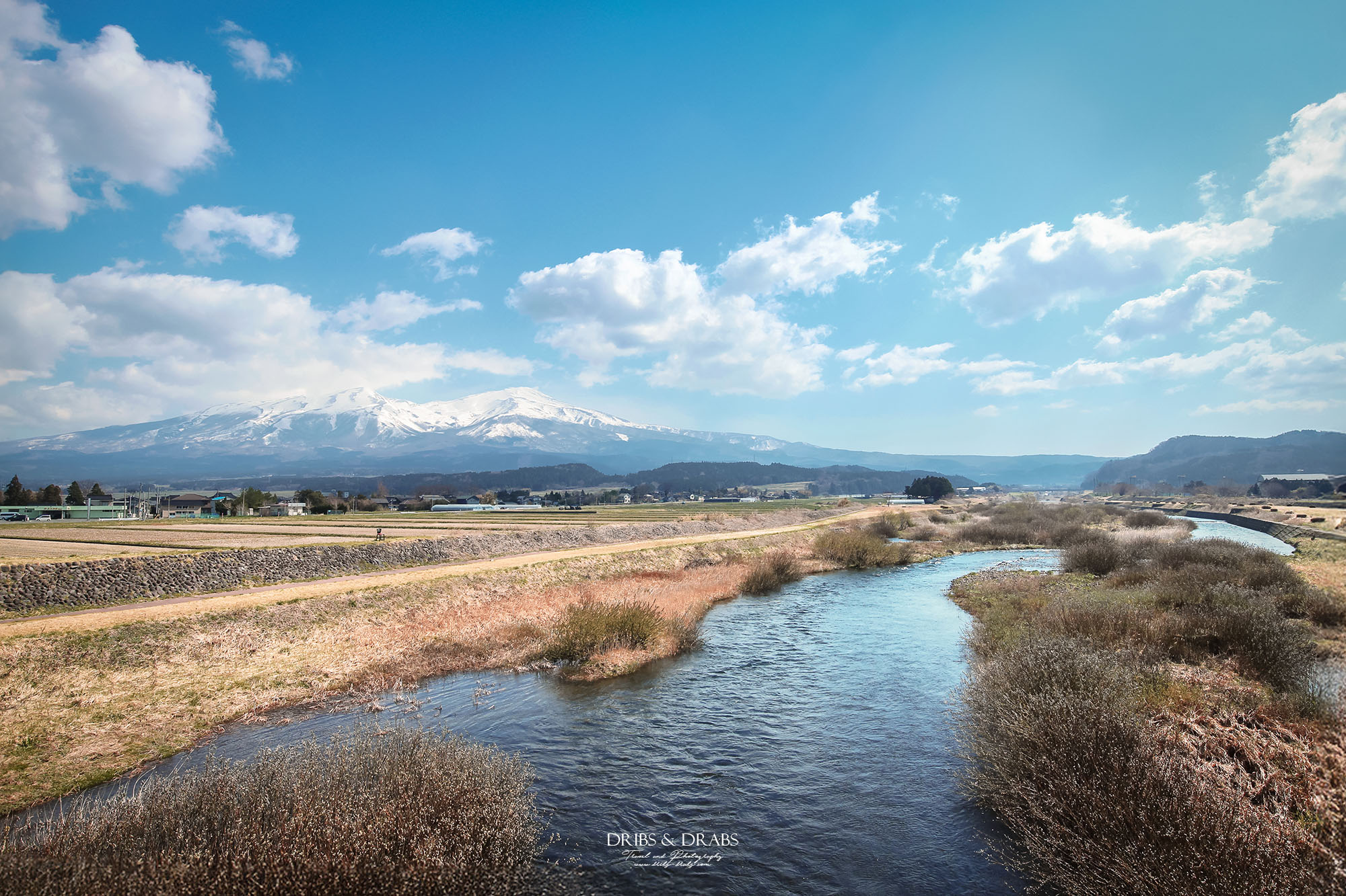 日本東北山形月光川河川公園，欣賞白皚皚鳥海山的絕佳地點，電影送行者經典畫面